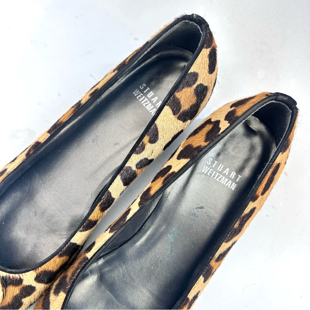 Stuart Weitzman Leopard Print Calf Hair Ballet Flats Size 9 Gold Buckle Accent - Picture 5 of 10